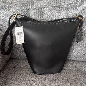 Coach Black Leather Bucket Shoulder Bag with Gold Hardware